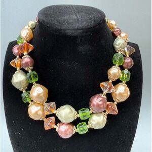 Vintage Beaded Japan MCM Choker Necklace Chunky Double Strand Retro 50s 60s